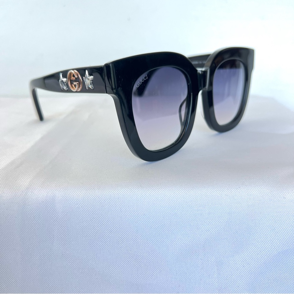 GUCCI Italy GG0208S Crystal Star Cat Eye Gray Gradient Lens Black Frame Sunglass - Picture 5 of 15